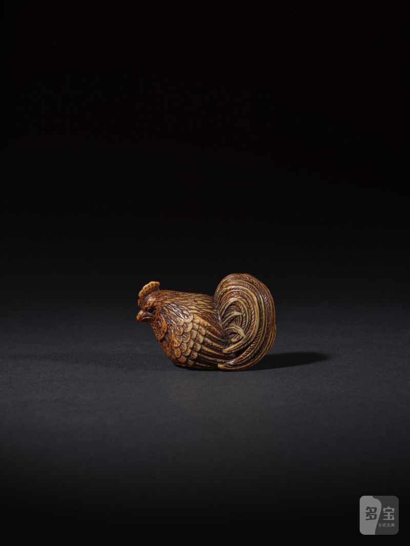 鹿角彫根付 雄鶏 無銘 19世紀 | NETSUKE EN BOIS DE CERF REPRÉSENTANT UN COQ - 图5